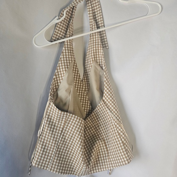 Zara Gingham Halter Neck Tie Back Crop Top XS - Picture 4 of 5